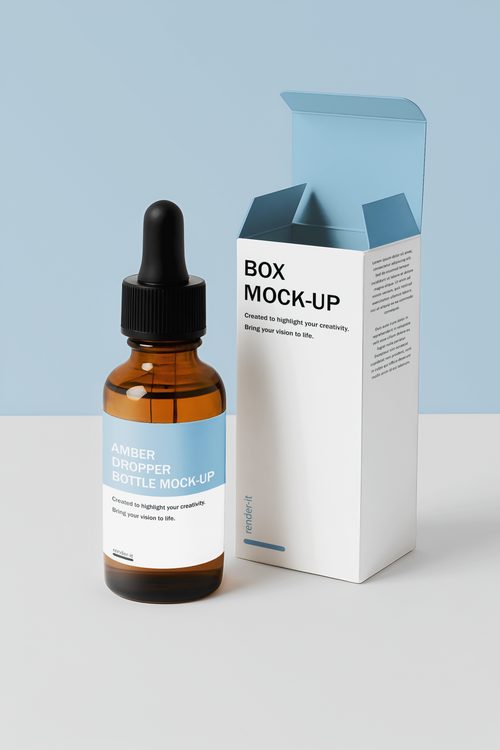 Amber Dropper Bottle & Packaging Box Mockup