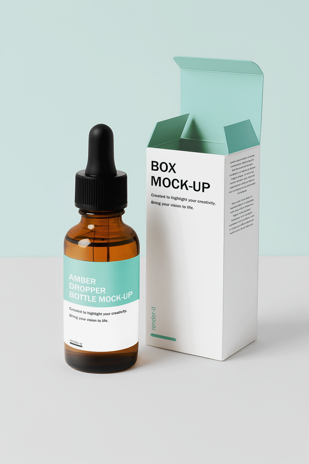 Amber Dropper Bottle & Packaging Box Mockup